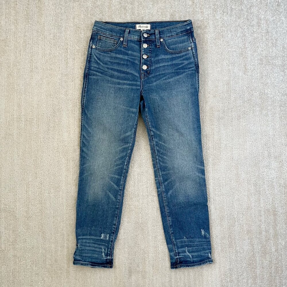 Madewell Slim Straight Jeans Blue Distressed Button Front Edition 28